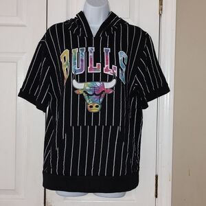 NBA  Chicago Bills striped short sleeve hoodie sweatshirt